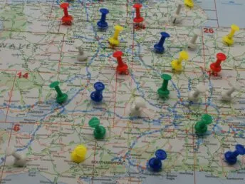 A map of the UK with pins in it